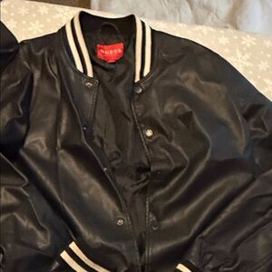 GUESS Black Bomber Jacket with Striped Accents